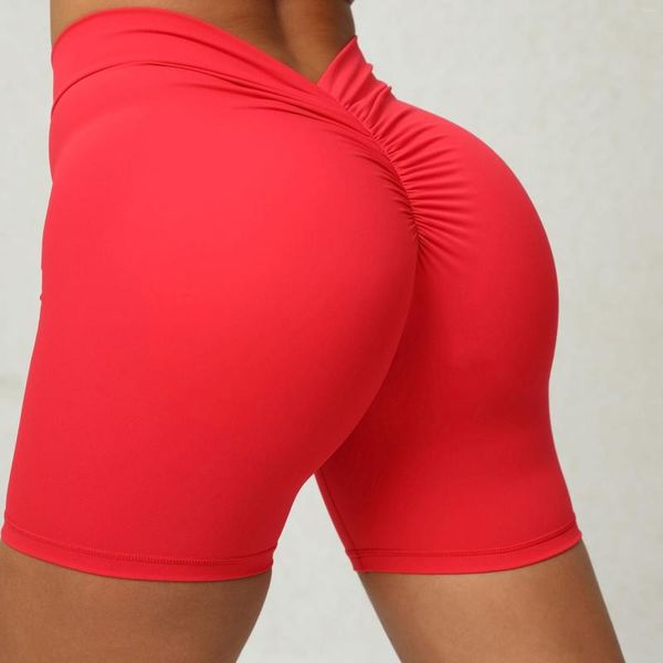 Shorts femininos profundos em forma de V enrugados apertados hip yoga fitness na cintura traseira sexy menina roupas femininas