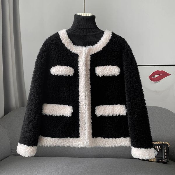 Cappotto da donna elegante in lana di agnello finta pelliccia invernale Cappotto corto da ragazza in shearling di pecora JT3317 231010