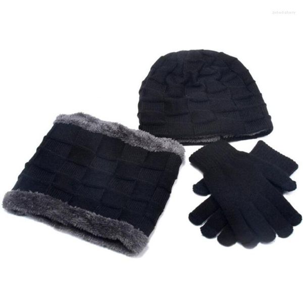 Berets Winter Kind Hut Schal Handschuhe 3 Stück Set Kinder Outdoor Warme Gestrickte Plüsch Kappe Schals Und Touchscreen Jungen Zubehör