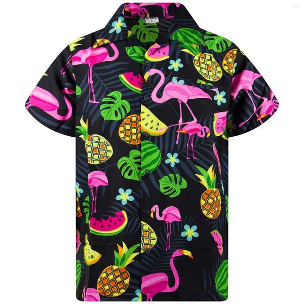 Erkekler Sıradan Gömlek Yaz Hawaii Erkekler İçin Hawaiian Flamingo Baskı Plaj Düğmesi Aşağı Moda Giyim Bluz Top Camisa Maskulina