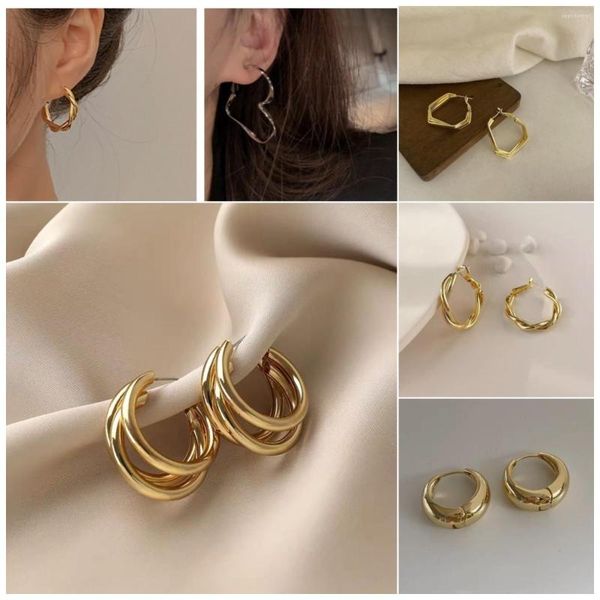 Creolen, 2 Stück, modisch, Vintage, für Damen, goldfarben, rund/Herz, einfache Geometrien, Designer-Ohrschmuck, hohe Qualität