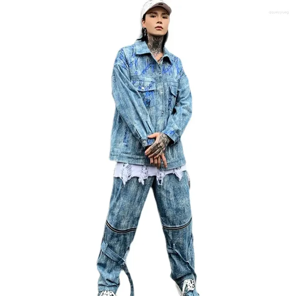 Herren Jeans Hip Hop Gerade Hose Für Männer Reißverschlüsse Blaue Farbe 2023 Herbst Frühling