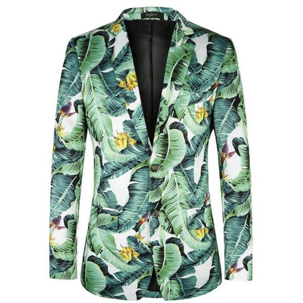 Blazer da uomo stampati alla moda Nuovi arrivi giacche da abito floreali con motivo a foglie di banana per uomo taglia 4XL255L