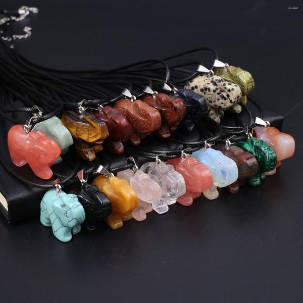 Colares de pingente de pedra natural colar animal elefante corda correntes gemstone encantos requintados para fazer jóias diy pulseira acessórios