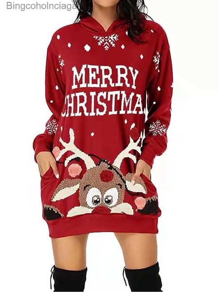 Felpe con cappuccio da donna Felpe Merry Christmas Sweatershirt Dress Autunno Donna Felpa con cappuccio Xmas Party Abbigliamento da donna Modello divertente Carnevale Girocollo Maglione NewL23101