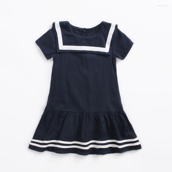 Abiti per ragazza Grande vestito blu scuro Scuola estiva Stile preppy Bambini Vestiti per ragazze adolescenti per 4 6 8 10 12 anni