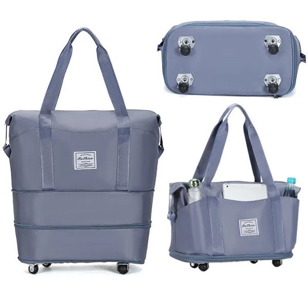 Duffel Bags Weekend Expansível Rolling Duffle Pack Leve Dobrável Saco de Viagem de Negócios com Rodas Lidar com Bolso Múltiplo Seco Molhado 231011