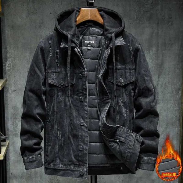 Jaquetas masculinas 2023 homens preto/azul inverno jean jaquetas outerwear quente denim casacos novo forro mais grosso lã de inverno tamanho grande m-4xl j231011