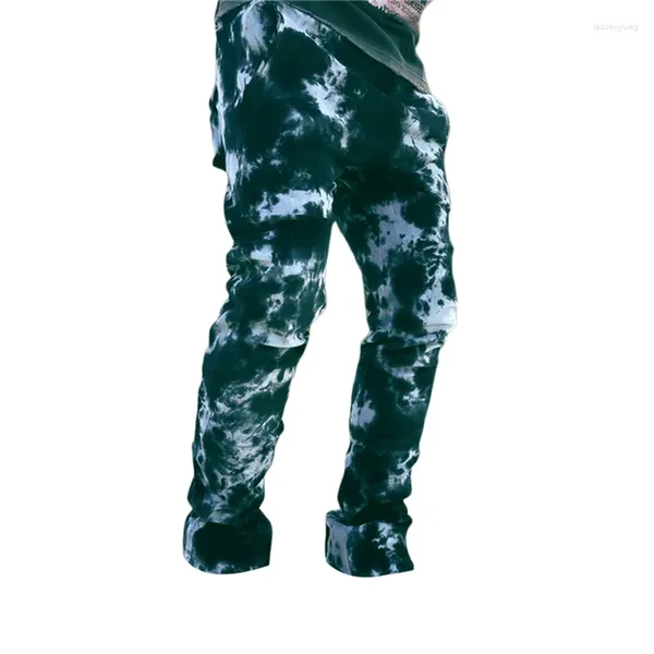 Männer Jeans Männer Casual Mode Streetwear Gerade Denim Hosen Tie Dye Drucken Lange Hose Mit Taschen Kostüm