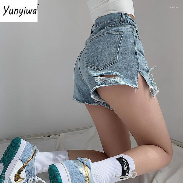 Frauen Shorts Denim Frauen Loch Ausgefranste Sommer Mädchen College Allgleiches Feste Jüngere Ins Vorherrschende Hohe Taille Casual Mujer Schlank