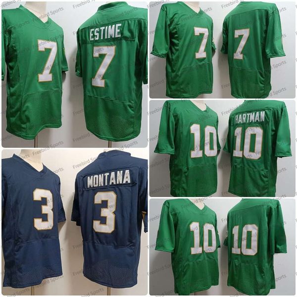 Notre Dame Football Jersey 10 Sam Hartman 7 Audric Estime Joe Montana Marinha Verde Mens Jersey Costurado Novo SEM NOME