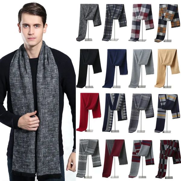 Lenços Marca de Luxo Xadrez Cashmere Lenço para Homens Inverno Quente Neckerchief Masculino Negócio Longo Pashmina Presentes de Natal 231010