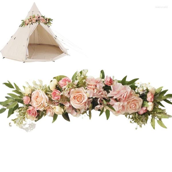 Flores decorativas flor swag rústico para arco de casamento artificial rosa cadeira floral cerimônia de mandril
