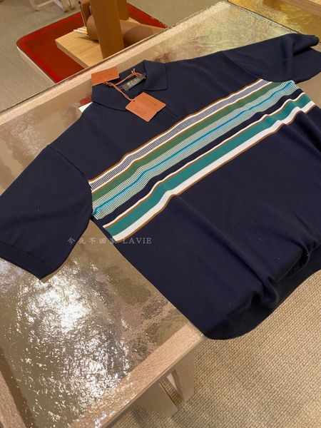 Polo da uomo invernali loro piana Polo in maglia a maniche corte abbinate al colore blu navy