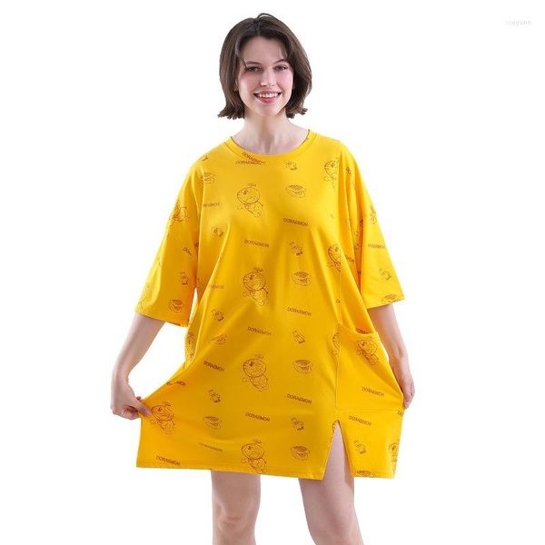 Mulheres sleepwear vestido de sono menina verão fertilizante plus size solto mostrar fino algodão anti exposto fora aberto garfo desgaste saia 40-120kg