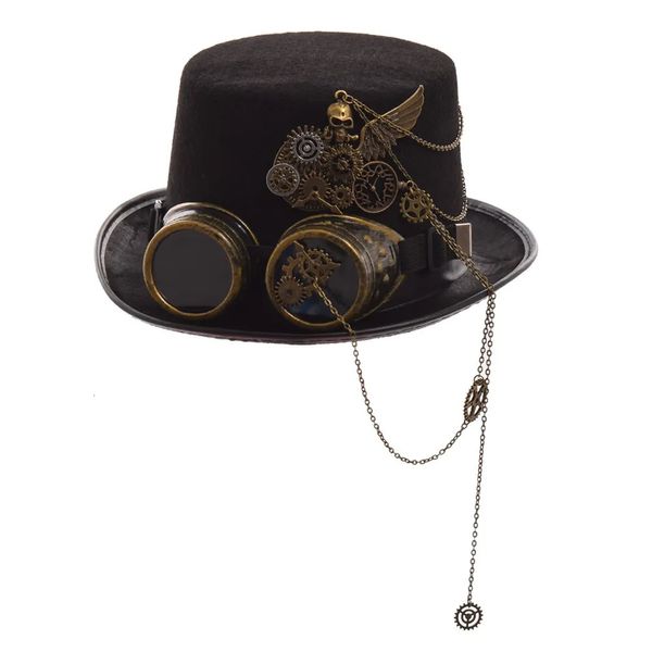 Chapéus de festa goth chapéu óculos vintage masculino topo chapéu steampunk crânio asas preto chapéu de festa 231007