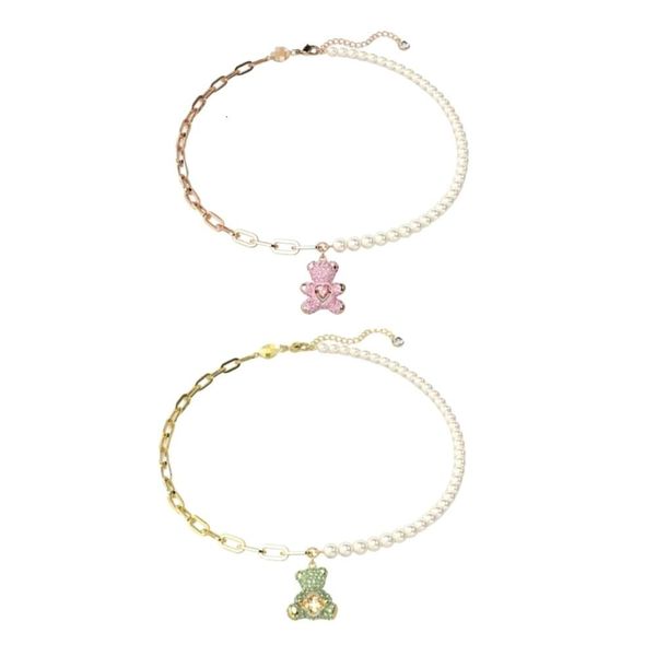 Colar Swarovskis com joias de grife de qualidade original da série Teddy Novo colar de urso inteligente feminino com emenda de diamante completo colar com elemento de pérola ursinho de pelúcia