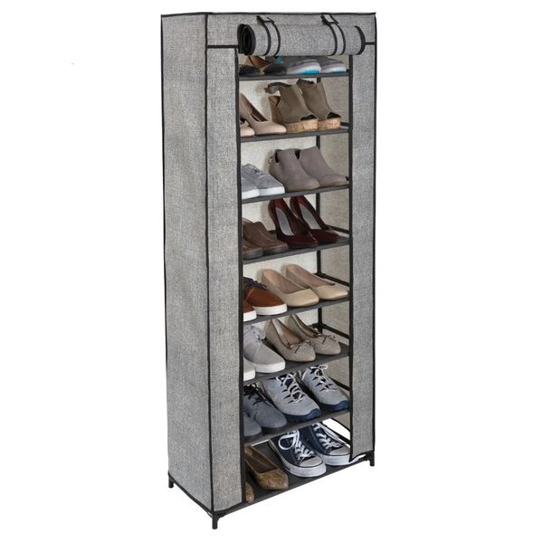 Aufbewahrungsregale, 8-stufiger Schuh-Organizer mit Abdeckung, fasst bis zu 24 Schuhe in schwarzem Finish, Schrank, Schuhschrank, Wohnmöbel, Schuhregal 231007