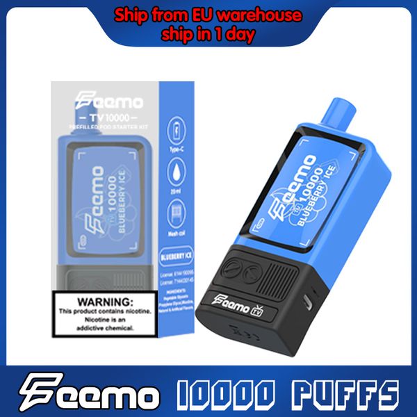 Tek kullanımlık vape buhar kapsül kutusu 10000puffs eu nakliye feemo tv tek kullanımlık vapes c kablo şarjı 650mAh vape pil 20ml pod feat bobin sıcak satış en iyi fiyat