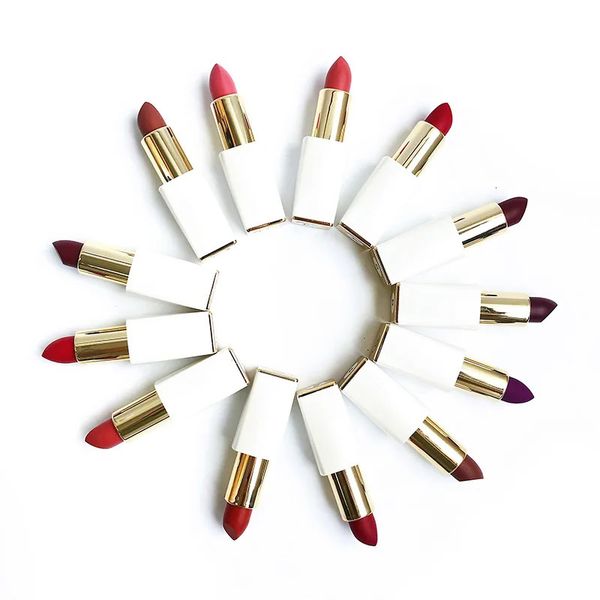 Rossetto 13 colori Etichetta privata Rossetto solido Personalizzato Idratante sfuso Pigmemt Impermeabile Quadrato luminoso Tubo bianco Copertura magnetica Trucco 231011