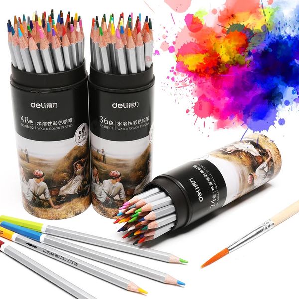 Crayon Deli 243648 Cores Conjunto de Lápis de Cor Aquarela Cilindro Cor de Madeira Desenho Lápis de Cor Arco-Íris Escola De Couleur 231010