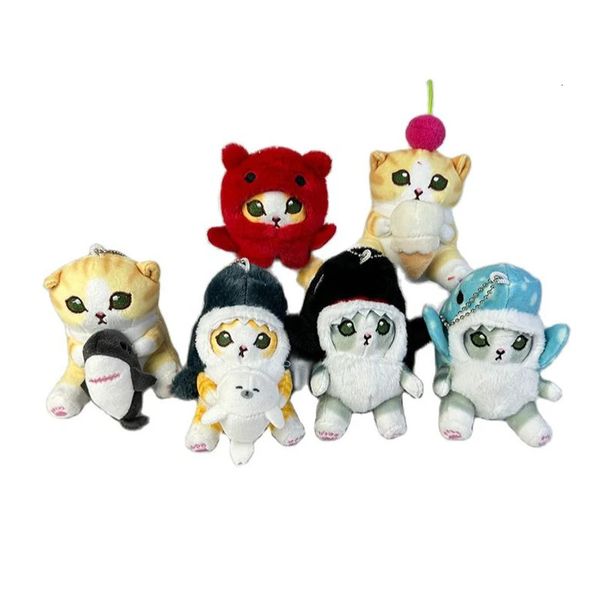 Chaveiros de pelúcia atacado 24 pçs / lote 10cm bonito tubarão gato recheado brinquedos de pelúcia kerying animal gato chaveiro pequenos pingentes para crianças presente 231010