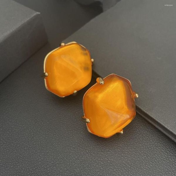 Orecchini pendenti vintage in vetro arancione con pietre preziose Gioielli di lusso Clip per orecchio geometrico Famoso designer di marca Donna di alta qualità