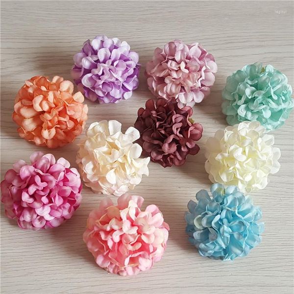 Flores decorativas 50 peças 4.5cm flor artificial seda hortênsia cravo cabeça festa de casamento decoração diy guirlanda caixa de presente scrapbook artesanato