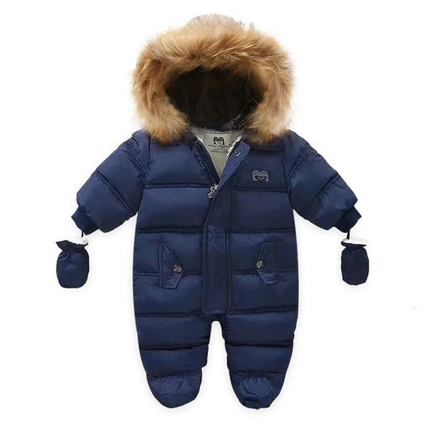 Macacões Iyeal inverno roupas de bebê com pele com capuz nascido quente velo bunting infantil snowsuit criança menina menino neve desgaste outwear casacos 231010