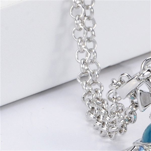 Chokers XIAOJINGLING Geschnitzte 10 mm 3D-Perlenperle Glaskugel Strass Kristall 2,2 * 2,2 cm Planet Anhänger 45 cm Kette Halskette W0788 231010