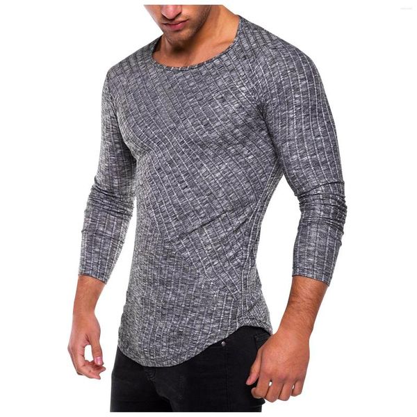 Camiseta masculina outono camisa casual magro manga longa cor sólida topos masculino pullovers de fitness muscular roupas de secagem rápida