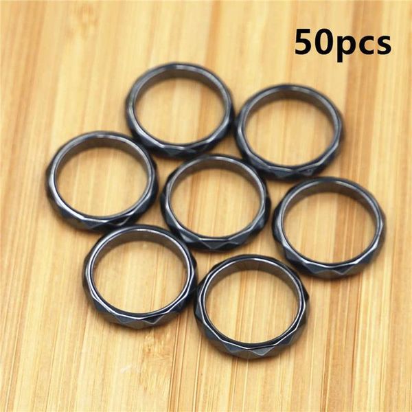 50 Stück Fashion Grade AAA Qualität 4 mm Breite facettierte Hämatitringe Bandgrößen 5 bis 12 Herren Damen Ring Jewelry337l