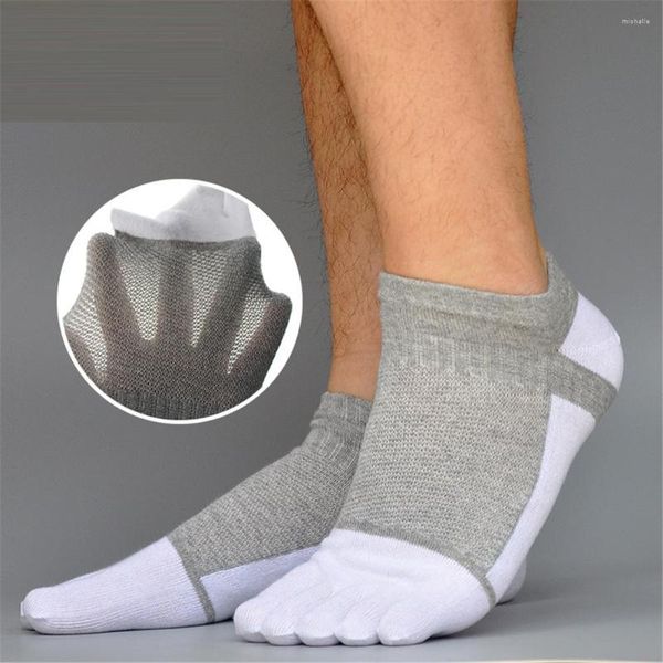 Meias masculinas 2 pares toe homens algodão cinco dedos emenda malha macia tornozelo corte tornozelo correndo esportes preto branco cinza masculino sox