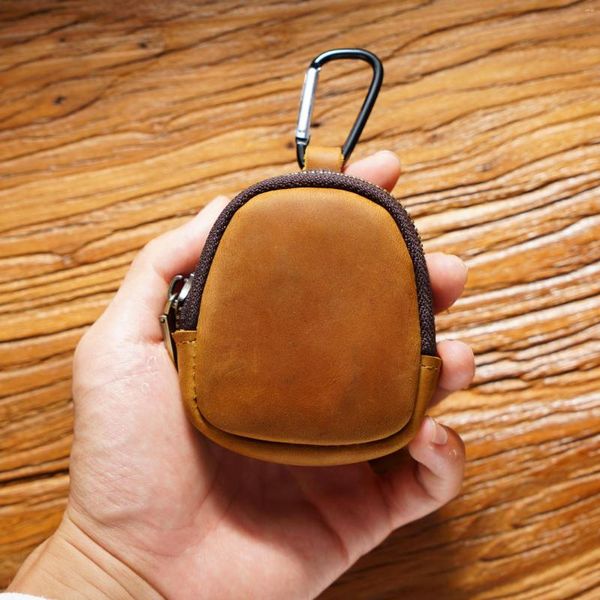 Mochila vintage juventude bolsa de moedas couro pequena bolsa zíper fone de ouvido bluetooth