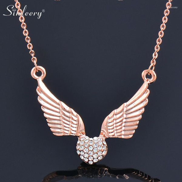 Anhänger Halsketten SINLEERY Mode Engel Flügel Kristall Herz Halskette Frauen Rose Gold Silber Farbe Kette Schmuck Für Familie Freunde Geschenke