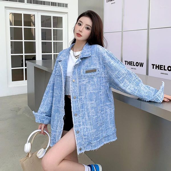 Jaquetas femininas jaqueta jeans macia mulheres coreia streetwear tie-dye desgastado moda outono 2023 pouco perfumado solto sólido vintage jean casaco