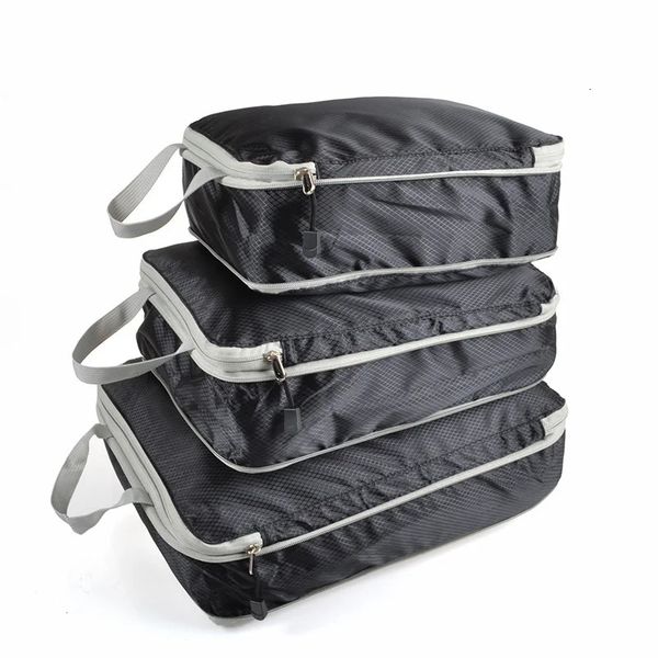 Duffel Bags 3 PCS Cubos de Embalagem Compressível Dobrável À Prova D 'Água Saco De Armazenamento De Viagem Mala Nylon Portátil Com Bolsa Organizador De Bagagem 231011