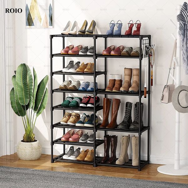 Suportes de armazenamento Racks DIY Montado Sapateira Spray Pintado Tubo de Ferro Quadro Sapatos Botas Prateleira Corredor Organizador de sapatos com economia de espaço Suporte 231007