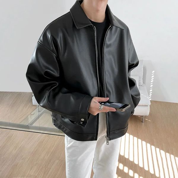 Herren Leder Kunstleder Frühling Herbst Coole Luxus Kurze Schwarze Weiche Leichte Pu Lederjacke Männer Reißverschluss Lässige Herren Jacken und Mäntel Mode 231010