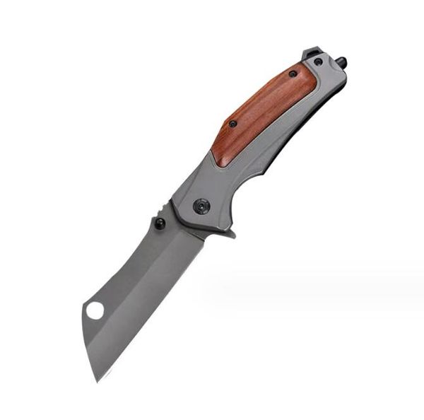 Coltello pieghevole portatile in acciaio al titanio Escursionismo all'aperto Coltello da caccia tattico Coltello da sopravvivenza Tascabile Coltello con manico in legno Kit di strumenti EDC