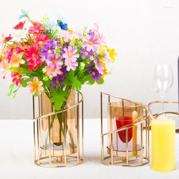 Kerzenhalter Living Romantische Spirale Eisen Galvanisierter Stahl/Glas Für Hochzeit Geburtstag Abendessen Dekoration Aufbewahrungsflasche Gold