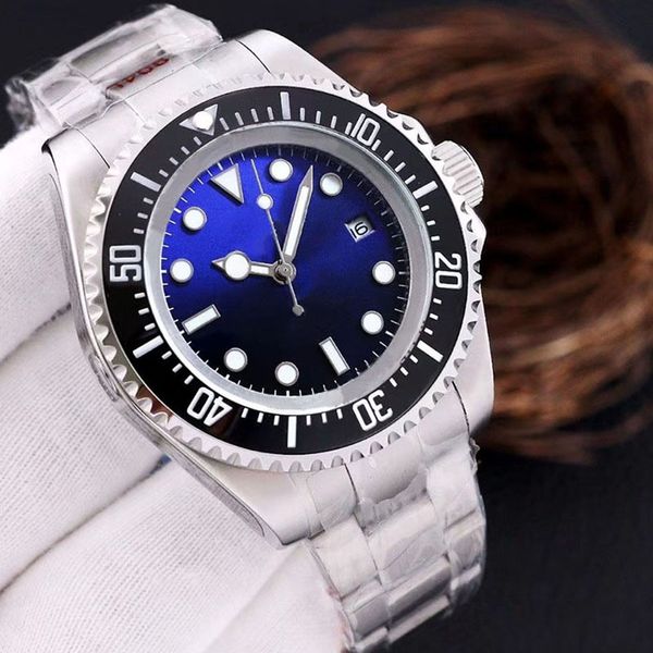 Master Deep Ceramic Lünette Cystal Sliding Button Automatische mechanische Uhren Silberband 44 mm wasserdichter Edelstahl Montre de Luxe Luxus-Armbanduhr