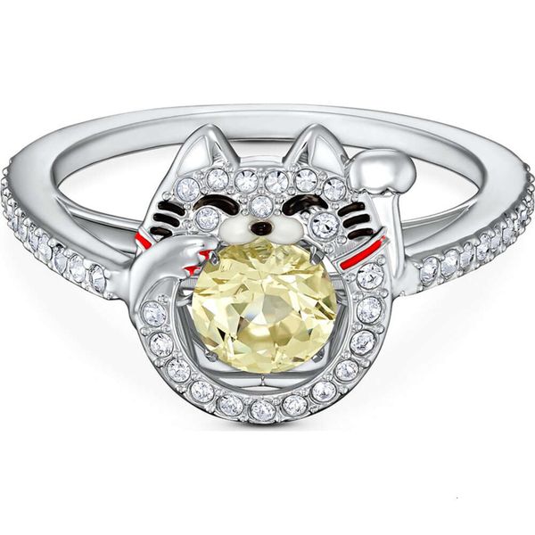 Кольца Swarovski, дизайнерское роскошное модное женское кольцо с бьющимся сердцем, кольцо с изображением кошки, женское кольцо с кристаллами Swarovski Element