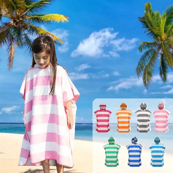 Asciugamano da spiaggia in microfibra stampato a righe pigiama per bambini, fasciatoio, poncho, leggero, ad asciugatura rapida, con cappuccio, per nuotatori da surf in spiaggia 231006