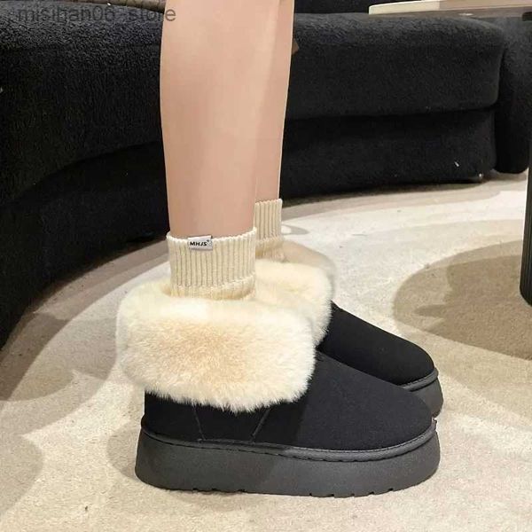 Stiefel frauen Luxus Flock Warme Schnee Stiefel 2023 Winter Neue Heißer Verkauf Slip auf Stiefel Designer Runde Kappe Plattform schuhe Zapatos De Mujer Q231012