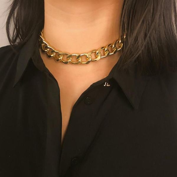 Punk miami cubana gargantilha colar colar declaração hip hop grande chunky alumínio cor do ouro grosso corrente colar feminino jóias3098