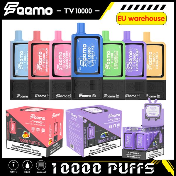 Vape usa e getta da 10000 sbuffi Logo OEM 10000 sbuffi Feemo TV10000 sigaretta elettronica usa e getta 20 ml e-juice con scatola di cartucce pod separabili vapore