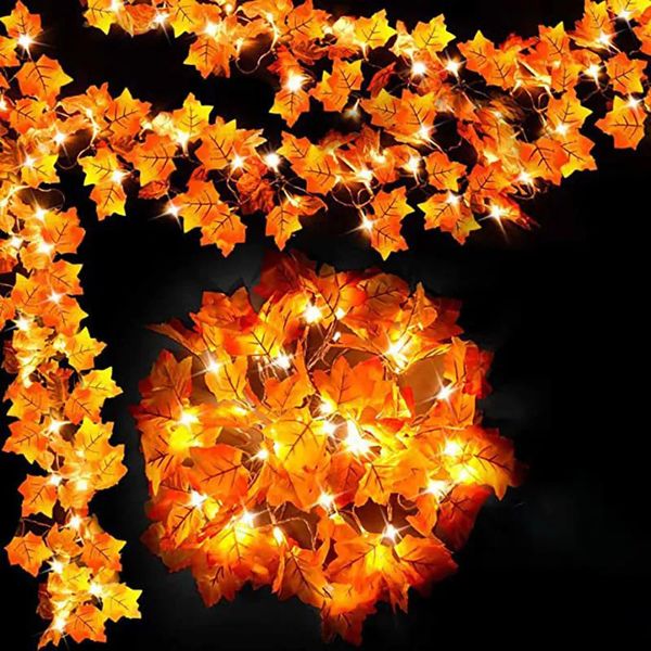 Weihnachtsdekorationen, 2, 3, 6 m, künstliche Ahornblätter, LED-Lichterkette, Herbstdekoration, Feengirlande, Herbst, Erntedankfest, Zuhause, drinnen und draußen, 231010