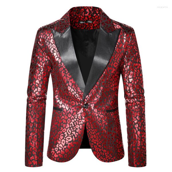 Ternos masculinos sexy vermelho leopardo smoking blazer notch lapela um botão terno jaqueta masculino 70s discoteca festa jantar traje de baile homme xxl