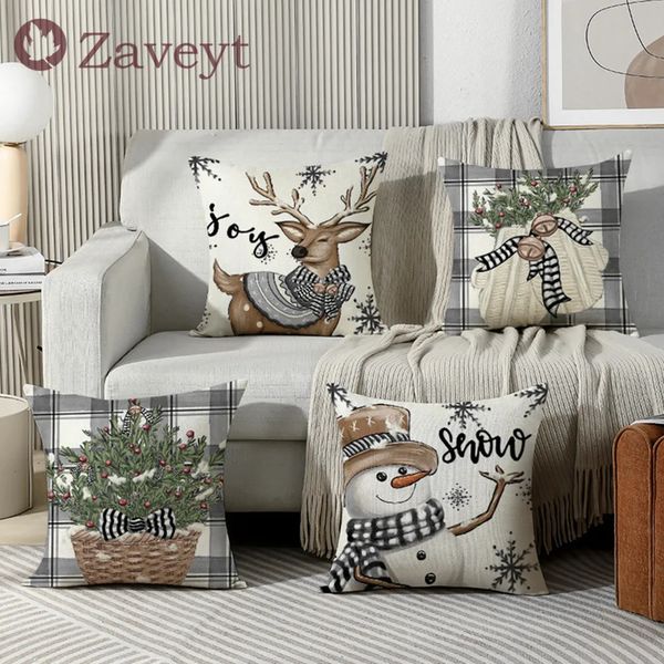 Decorazioni natalizie 16 18 20 24 pollici Serie reticolo verde Federa decorativa Navidad Elk Pupazzo di neve Babbo Natale Fodera per cuscino Cuscino per divano 231011